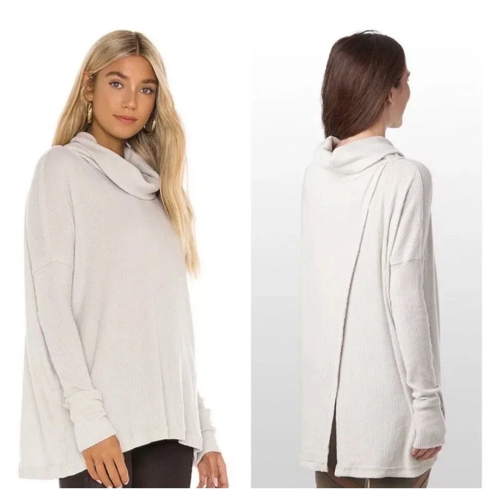 Free People Oversized Ribbed Open Back Cream Sweater Womens XS